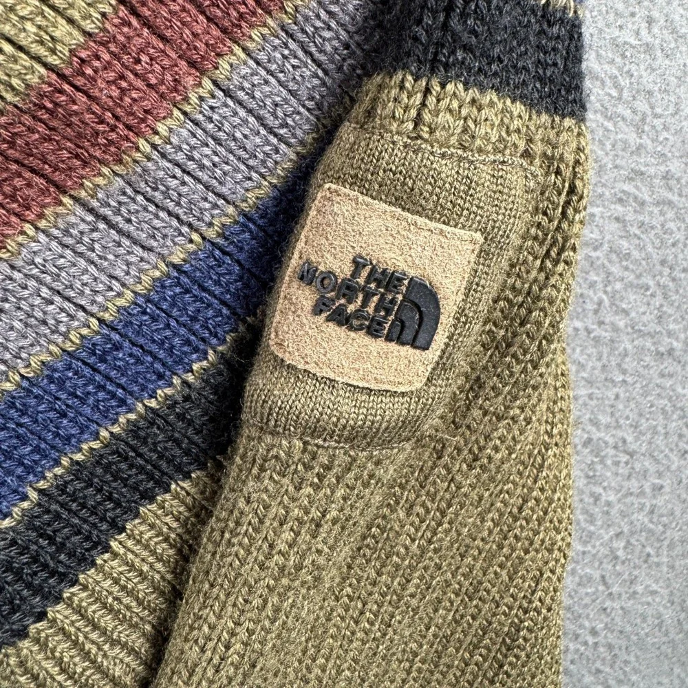 The North Face Full Zip Sweater Men M Green Striped Wool Blend A5 Series Hiking